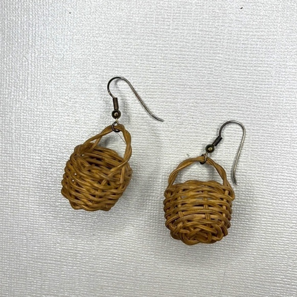 Vintage Wicker Basket Planter Basket Dangle Earrings | Estate Jewelry | Eclectic